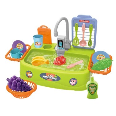 Kids' Dishwasher Toy  Interactive Kitchen Sink Playset with Real Water Cycle, Simulation Dishwashing Table, Electric Water Pump, Role-Playing Pretend Play Kitchen Set