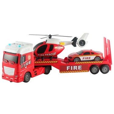Fire Truck Toy Set for Kids &ndash; Emergency Rescue Vehicle Playset with Lights &amp; Sounds, Friction-Powered Fire Engine, Ladder Truck, Helicopter &amp; Accessories