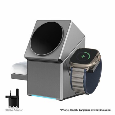 3-in-1 Wireless Charger with Power Adapter &ndash; Fast Charging Station for iPhone, Apple Watch &amp; AirPods   Foldable, Compact &amp; Qi-Certified Charging Dock