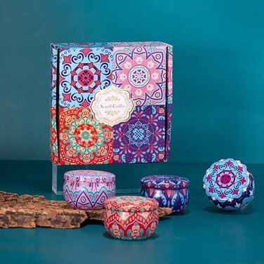4Pcs/Set Delicate Flowers Scented Candle Gift Set &ndash; Romantic Wedding Souvenir, Tin Box Jar Fragrance Candles for Home D&eacute;cor, Relaxation, 
