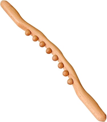 Wooden Massager Stick with 8 Beads - Gua Sha Body Therapy for Back, Shoulder, Neck, Belly, Waist, &amp; Leg Pain Relief - Natural Wood Color Wooden Massage Tool

