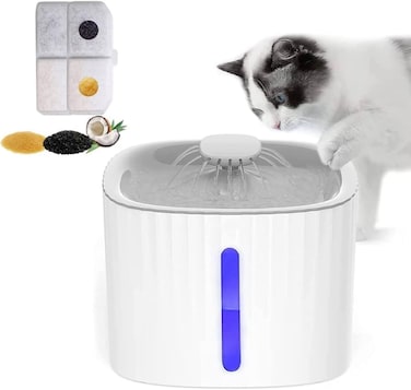 نافورة مياه للقطط، نافورة مياه أوتوماتيكية للحيوانات الأليفة سعة 101 أونصة/3 لتر مع 3 أوضاع تدفق، وإضاءة LED، وعنصري ترشيح - نافورة مياه للحيوانات الأليفة للقطط والكلاب والعديد من الحيوانات الأليفة