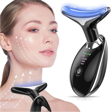 مجموعة تدليك الوجه والرقبة - جهاز شد الوجه والرقبة بثلاثة أوضاع تدليك، يرفع ويشد الجلد المترهل للحصول على مظهر مشرق - (أسود)