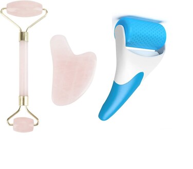 Ice Roller, Jade Roller &amp; Gua Sha Facial Massage Set &ndash; Cooling Face &amp; Neck Beauty Tools for Puffiness, Firming, and Toning &ndash; Skin Care Kit