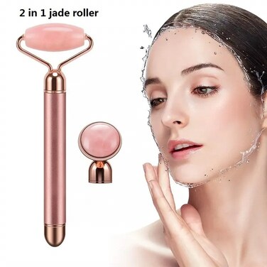 2-in-1 Electric Jade Roller &amp; Skin Lifting Beauty Bar &ndash; Natural Rose Quartz Vibrating Face Massager for Anti-Aging, Wrinkle Reduction &amp; Skin Tightening