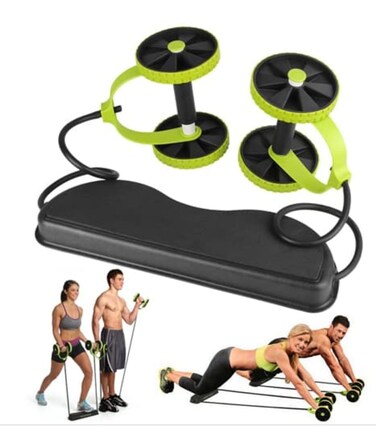 عجلة بطن نسائية مزودة بلوحة خصر - جهاز لياقة بدنية بعجلتين لتقوية عضلات البطن وتدريب العضلات وتقوية الخصر