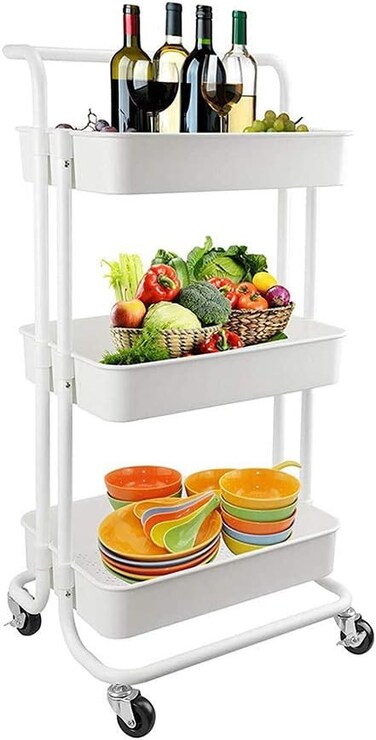 3-Tier Rolling Storage Trolley with 2 Brakes - Kitchen, Bedroom, Office Service Cart with Easy Assembly, Versatile Organizing Trolley
