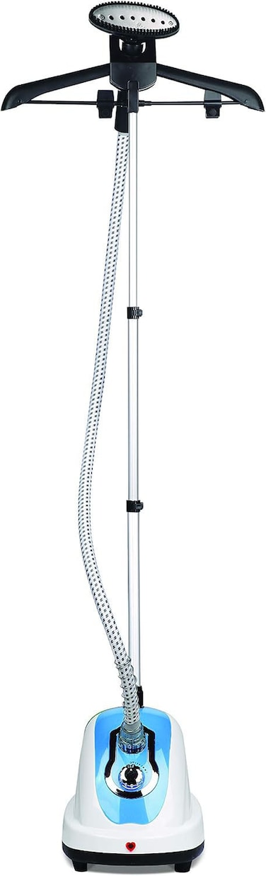1.4L Garment Steamer with Stainless Steel Nozzle, Heat-Resistant Hose &amp; Leak-Proof Valve, 1700W for Fast Wrinkle Removal &ndash; White &amp; Blue"
