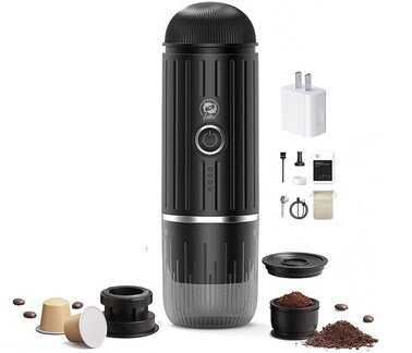Portable Coffee Maker &amp; Travel Espresso Machine - 120W, 7500mAh Rechargeable Battery - Perfect for Camping, Hiking, Road Trips, Office, &amp; Home Brewing