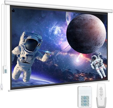 Motorized Projector Screen 100 Inch 16:9 4K 3D HD Electric Pull Down Screen with Wireless Remote Control - Home Theater Projector Screen for Cinema, Office