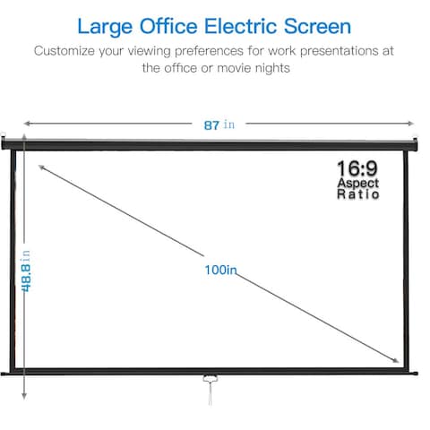 شاشة عرض قابلة للسحب للأسفل مقاس 100 بوصة - 16:9، ثلاثية الأبعاد بدقة 4K عالية الدقة، قابلة للسحب والقفل التلقائي، مناسبة للمسرح المنزلي والمكتب والمدرسة والعروض التقديمية.