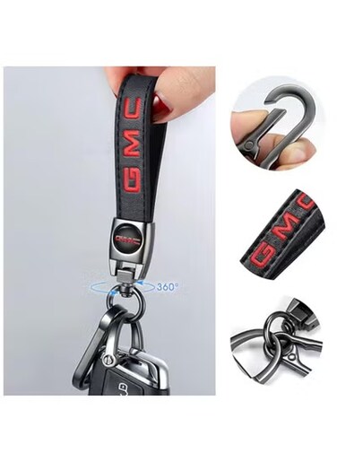 Premium Leather Car Logo Keychain for GMC &ndash; Compatible with Sierra, Denali, Canyon, Terrain, Yukon, Acadia &ndash; Stylish &amp; Durable Key Ring for Men &amp; Women &ndash; Black Gift for GMC Owners

