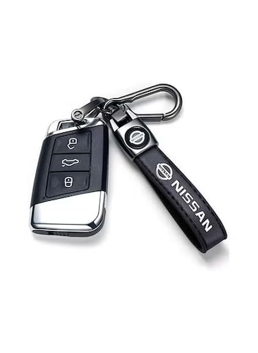 Leather Car Keychain for Nissan  Premium Black Keyring for Versa, Sentra, Altima, Maxima, Rogue &amp; More  Stylish Universal Key Holder for Men &amp; Women