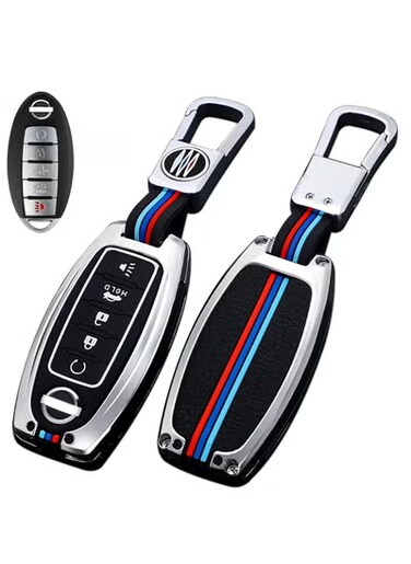 Premium Metal Shell &amp; Soft Silicone Key Case for Nissan &ndash; Full Protection 5-Button Smart Key Cover Compatible with Altima, Armada, Maxima, Murano, Pathfinder, Rogue
