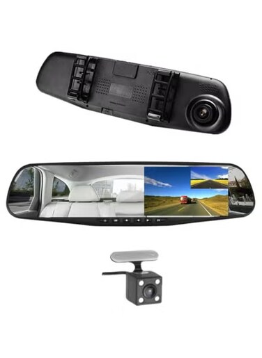 Car DVR Rear View Mirror Video Recorder  4.3" Dual Lens Dash Cam with Night Vision, 1080P HD Front  Rear Camera Loop Recording