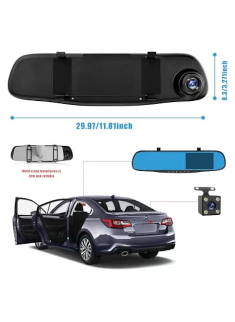 Dash Cam for Cars Front and Rear &ndash; 1080P Dual Lens Rearview Mirror Camera, 4.3&rdquo; LCD Screen, Night Vision, G-Sensor, Loop Recording, Parking Monitor