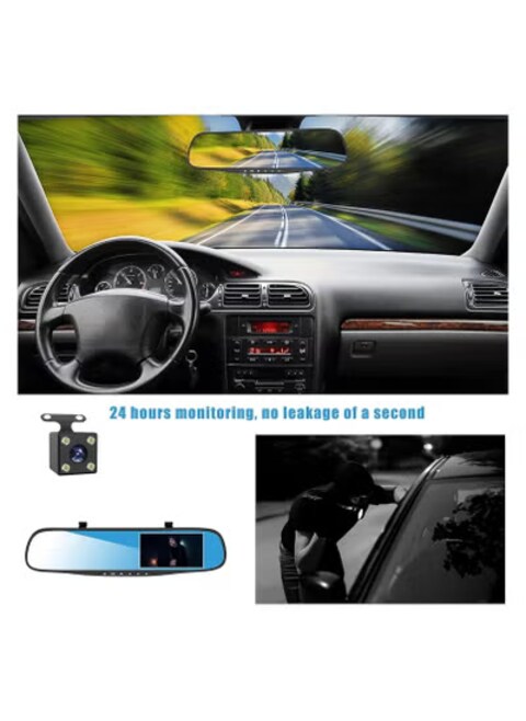 Dash Cam for Cars Front and Rear &ndash; 1080P Dual Lens Rearview Mirror Camera, 4.3&rdquo; LCD Screen, Night Vision, G-Sensor, Loop Recording, Parking Monitor