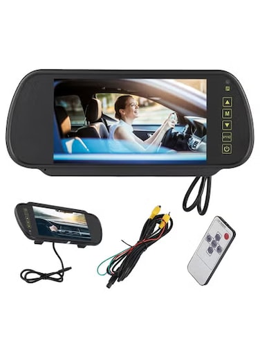 7-Inch Car Rear View Mirror Monitor with HD LCD Screen &ndash; 16:9 Display, 800x480 Resolution &ndash; Backup Camera with Mount Bracket &ndash; Dual Video Input for DVD, Car TV
