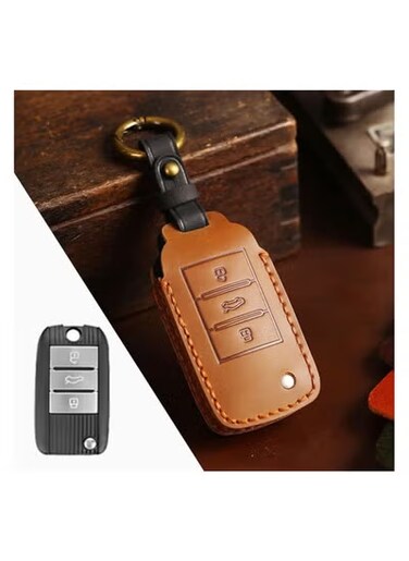 Leather Car Key Case Cover for Roewe i5, MG RX5, Ei6 Max, RX3 &ndash; Key Fob Protector Pouch with Keychain Ring &ndash; Premium Leather Key Holder Shell Bag