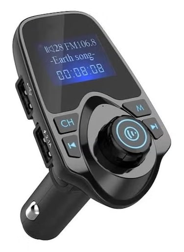 eTECH T11 Bluetooth FM Transmitter for Car &ndash; Upgraded Hands-Free Car Kit with USB Charger, MP3 Player, 1.44&rdquo; LCD Screen, AUX Support &amp; Multi-Music Playback