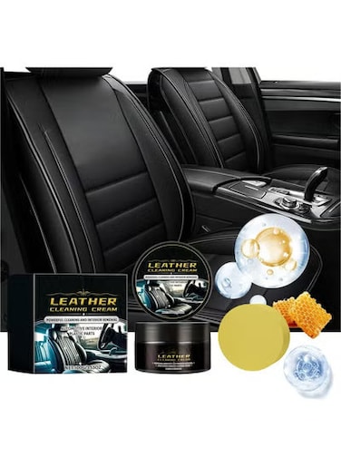كريم تنظيف الجلود للسيارة والمنزل - ١٠٠ غرام، مُرطِّب ومُرَمِّم للجلد مع إسفنجة   مُنظِّف وملمع لمقاعد السيارات والأرائك والأحذية والحقائب والمفروشات