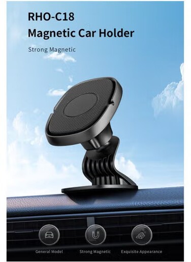 Magnetic Car Phone Holder for Dashboard &ndash; Multi-Angle Rotation, Non-Slip Silicone, Strong Magnetic Mount, Universal Fit for iPhone, Android &amp; All Smartphones &ndash; Black
