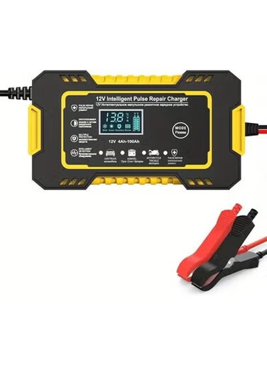 Portable Car Battery Charger, 12V-6A Smart Battery Trickle Charger with LCD Display, Temperature Compensation &amp; Desulfator for Automotive, AGM/Gel Lead Acid Batteries
