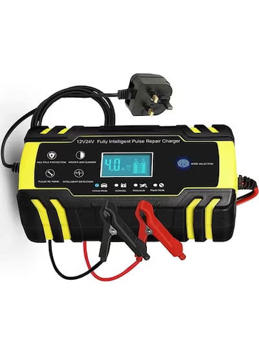 شاحن بطارية السيارة، شاحن ذكي مع صيانة 12 فولت 8 أمبير / 24 فولت 4 أمبير، شاحن بطاريات تلقائي بثلاث مراحل لبطاريات الرصاص الحمضية 2 أمبير - 150 أمبير، AGM، GEL (أصفر)