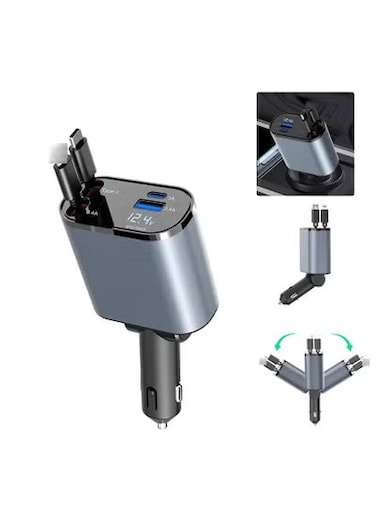 Mi Turbo Charge 120W Car Charger - 4 Fast Charging Ports with 80cm Retractable Cables, Compatible with iPhone, Xiaomi, Samsung, Google, Huawei, and Tablets
