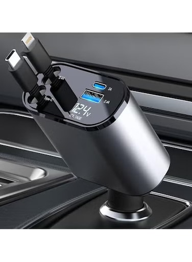 60W Retractable Car Charger &ndash; Fast Charging Car Adapter with PD 20W &amp; Type-C 40W Dual Port USB Car Charger Compatible with iPhone 15/14/13/12/11, Samsung &amp; Tablets 
