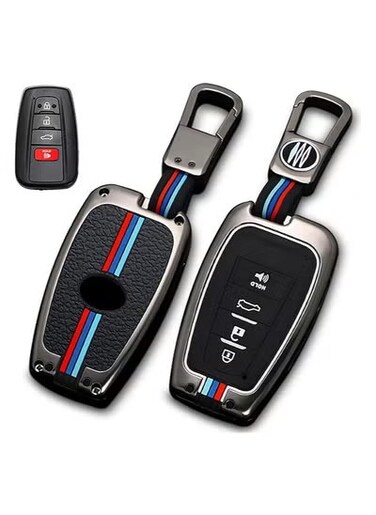 Toyota Key Fob Cover with Keychain &ndash; Metal Gray Key Case Holder with Premium Zinc Alloy Shell for 2018-2022 Camry, RAV4, Highlander, Corolla, Prius, Avalon, C-HR
