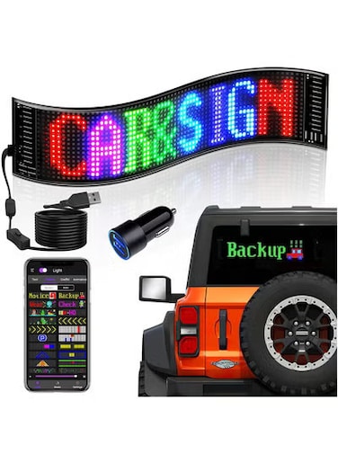 لافتة سيارة LED RGB مقاس 14.6 بوصة × 3.6 بوصة، شاشة LED مرنة بتقنية بلوتوث، لوحة إعلانات متحركة قابلة للبرمجة عبر USB للسيارات والمتاجر والفعاليات والحانات