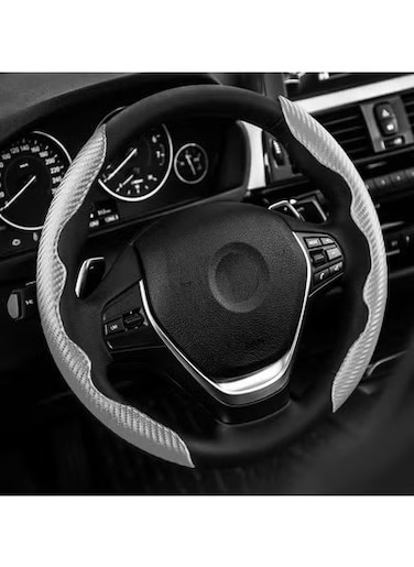 غطاء عجلة قيادة من ألياف الكربون بمقاس عالمي - غير قابل للانزلاق، آمن للرجال والنساء، رمادي - ملحق داخلي فاخر للسيارة لتحسين الإمساك والأناقة
