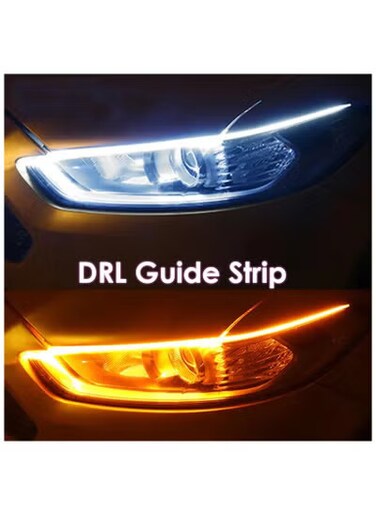 مصابيح LED نهارية للسيارات (قطعتان) - شرائط مرنة للمصابيح الأمامية DRL مع إشارات انعطاف متسلسلة، مصابيح LED نهارية فائقة السطوع مقاومة للماء لتصفيف السيارات وتعديلها