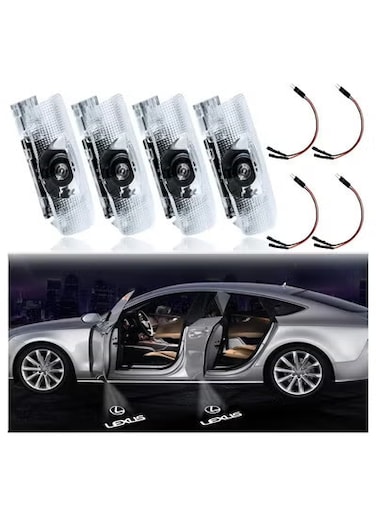 مجموعة من 4 مصابيح LED لشعار باب السيارة لسيارات لكزس - مصابيح ترحيبية ثلاثية الأبعاد بظلال شبحية لسيارات RX وES وGX وLS وLX وIS وGS وRC وUX - مصابيح ترحيبية مخصصة مع سهولة التركيب