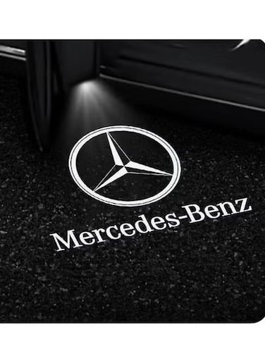 قطعتان من مصابيح الترحيب اللاسلكية LED لباب السيارة، شعار مرسيدس - ضوء ظل شبح شعار مرسيدس، سهل التركيب، مصابيح ترحيبية لأبواب السيارة