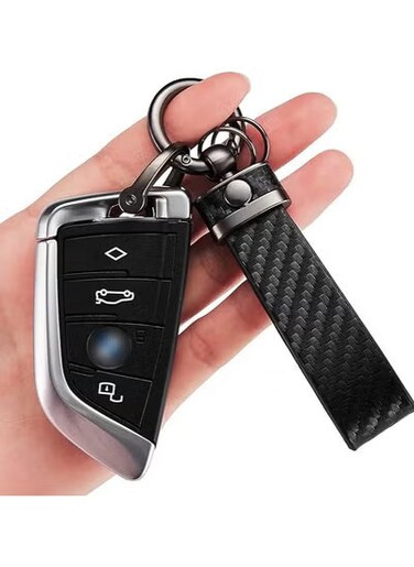 Premium Carbon Fiber Style Car Keychain &ndash; Universal Microfiber Leather Key Chain for Key Fobs &ndash; 360&deg; Rotatable with Anti-Lost D-Ring &ndash; Durable Car Accessories