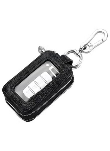 حافظة مفاتيح سيارة من الجلد الأصلي مزودة بسحاب وحبل - حامل غطاء ذكي لجهاز التحكم عن بعد للرجال والنساء - جراب حماية للمفاتيح يناسب معظم موديلات السيارات - أنيق ومتين