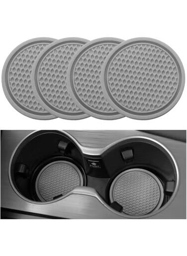 4PCS Universal Non-Slip Car Cup Holder Coasters for Vehicles &ndash; Grey Silicone Car Interior Accessories &ndash; Protects from Spills Stains Scratches &ndash; Durable Fit for Cars