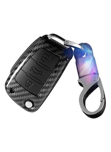 Carbon Fiber Car Key Fob Cover Compatible with Audi Key Shell Case with Keychain Full Protection for A1 A3 A4 A5 A6 Q3 Q5 Q7 TT S3 S5 S8 SQ5 R8 RS3 RS5 RS6 RS7 3 Button