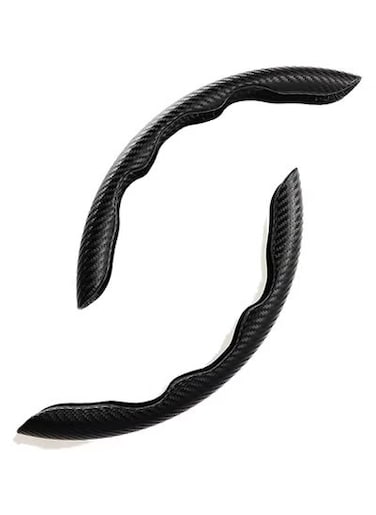 غطاء عجلة القيادة من ألياف الكربون باللون الأسود - مناسب لجميع أنواع السيارات والشاحنات وسيارات الدفع الرباعي - غطاء ممتاز غير قابل للانزلاق ومقاوم للحرارة - قبضة رياضية ومريحة