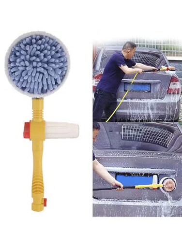 مجموعة تنظيف فرشاة غسيل السيارات مع رأس ممسحة من الألياف الدقيقة تدور 360 درجة ومقبض قابل للفصل والتمديد وفوهة رش خرطوم للسيارة والمنزل والحديقة
