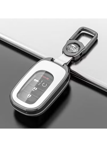 Honda Key Fob Cover Case &ndash; TPU + Zinc Alloy Smart Key Shell for 2022-2023 Honda Accord, Civic, HR-V, CR-V, Pilot, Sport, EX, EX-L, Touring &ndash; Stylish White Protective Key Holder