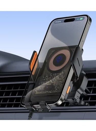 Transparent Magnetic 15W Wireless Charging Car Holder &ndash; Auto Clamping, Fast Charging for iPhone, Samsung, &amp; Qi-Compatible Devices &ndash; Dashboard &amp; Windshield Mount
