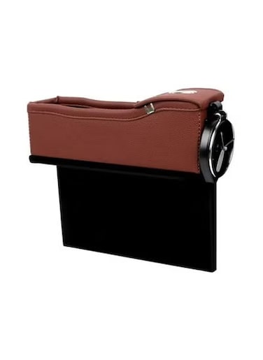 منظم جيوب جانبية من الجلد الصناعي لحشو فجوات مقعد السيارة العالمي مع حامل أكواب وصندوق تخزين للعملات المعدنية لوحدة التحكم في المقعد الأمامي، لون بني