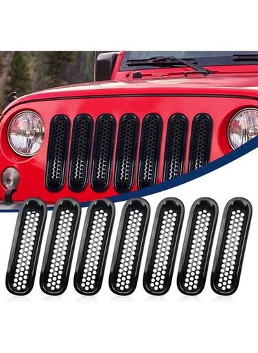 غطاء شبكي أمامي للسيارة لسيارة JK Wrangler 2007-2017، عبوة من 7 قطع شبكية ABS قابلة للتثبيت، واقي شبكي أمامي متين، ملحقات تزيين خارجية بديلة