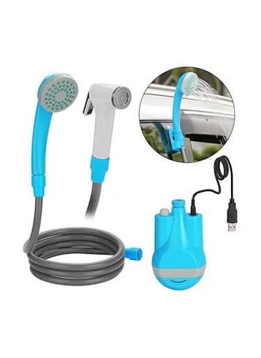 Portable Camping Shower with Rechargeable Battery and USB Cable, 1.8m Hose and Water Pump for Travel, Outdoor Showering, Car and Bike Washing