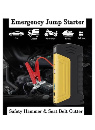 Portable Car Jump Starter Power Bank &ndash; 12V Battery Booster Charger for Petrol &amp; Diesel Engines &ndash; Emergency Starting Device with USB Fast Charging, LED Flashlight