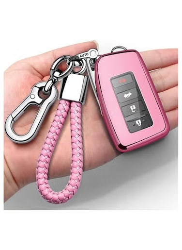 Lexus Key Fob Cover with Keychain &ndash; Soft TPU 360&deg; Protection Case for RX, ES, GS, LS, NX, RS, GX, LX, RC, LC Smart Key Fob &ndash; Premium Pink TPU Shell
