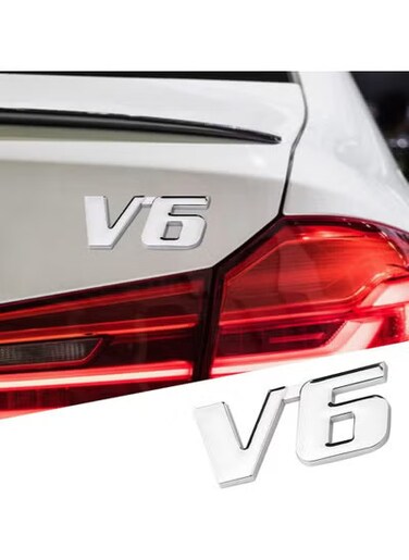2PCS V6 3D Car Emblem Badge Decal &ndash; Premium Metal Stickers for Rear Trunk, Tailgate, Fender &ndash; Universal Vehicle Exterior Decoration for Cars, Trucks, SUVs, Vans